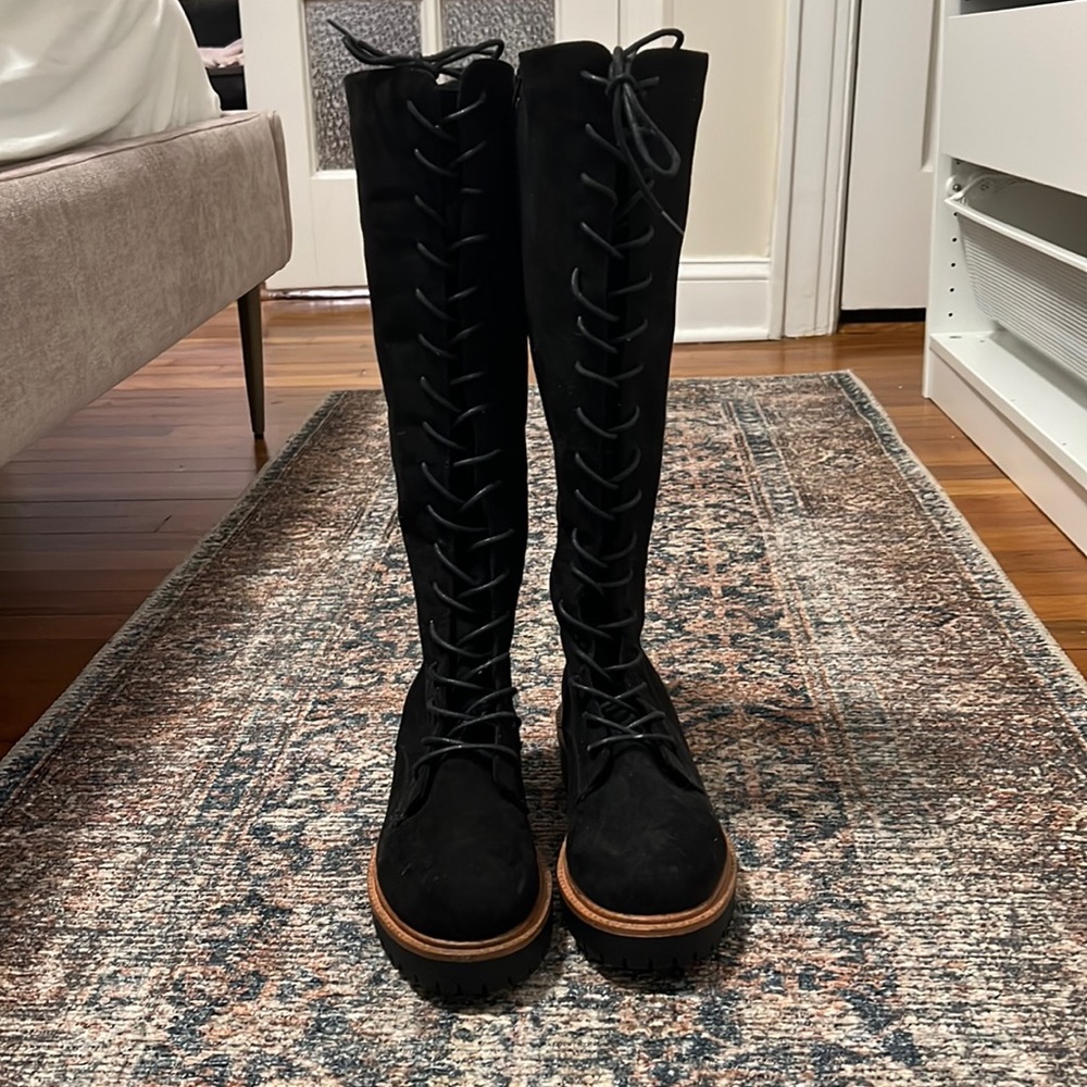 Size 8 ASOS knee high lace up zip up tall boots